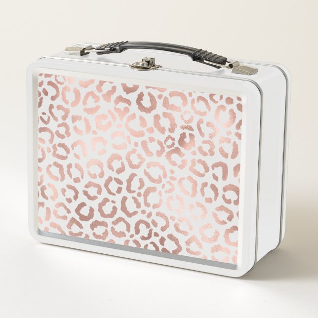 Chic Rose Gold Leopard Cheetah Animal Print Metal Lunch Box (Front)