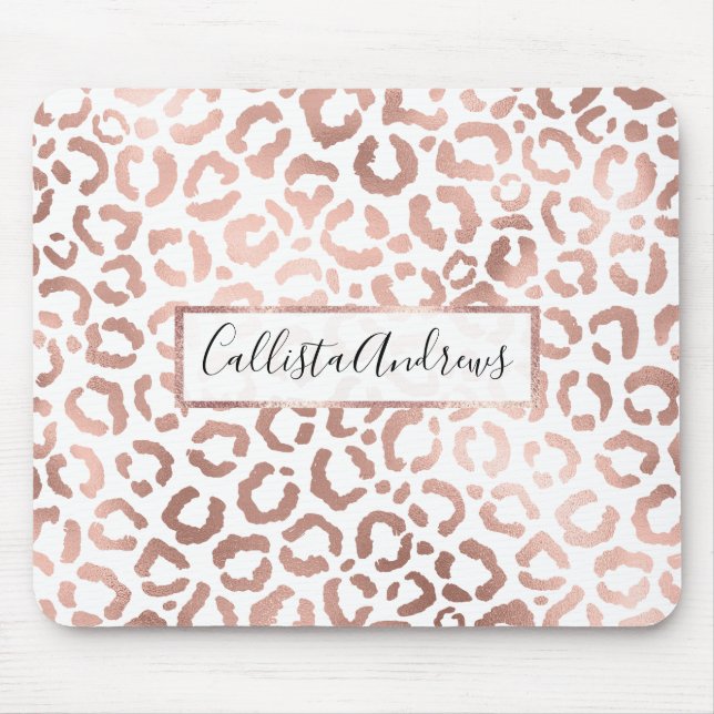 Chic Rose Gold Leopard Cheetah Animal Print Mouse Mat (Front)