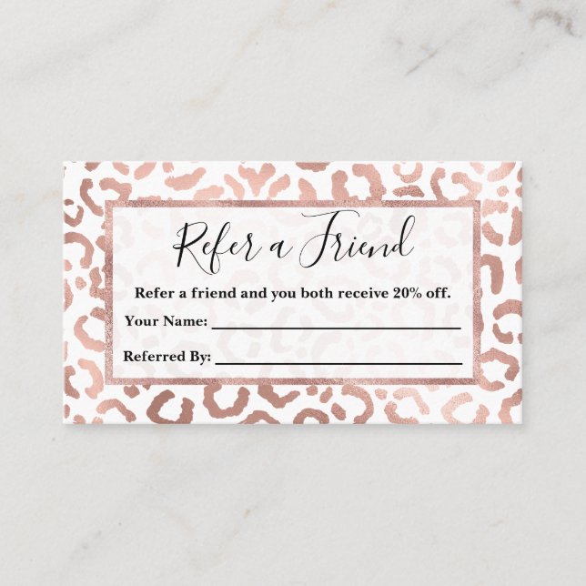 Chic Rose Gold Leopard Cheetah Animal Print Referral Card (Front)