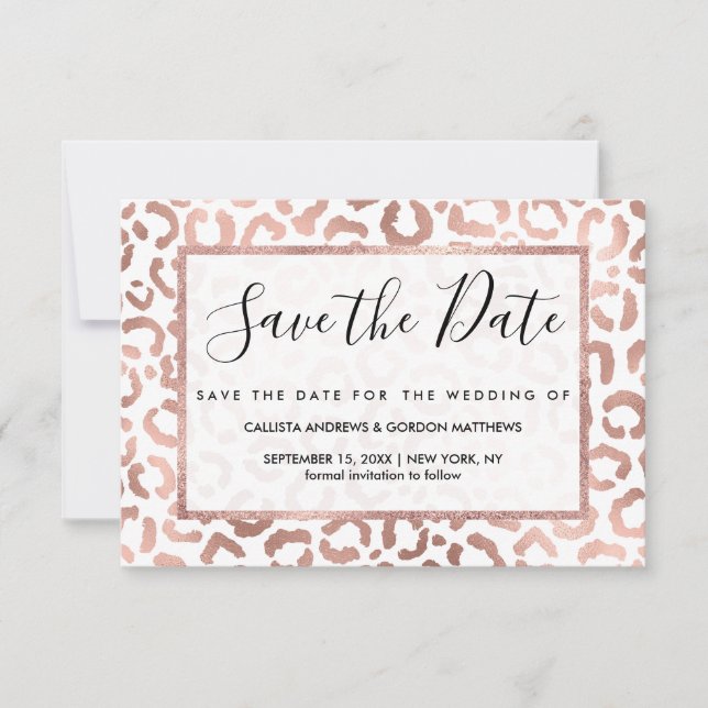 Chic Rose Gold Leopard Cheetah Animal Print Save The Date (Front)
