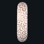 Chic Rose Gold Leopard Cheetah Animal Print Skateboard<br><div class="desc">This elegant and chic design is perfect for the modern fashionista. It features a faux printed rose gold hand-drawn leopard/cheetah safari animal print on a simple white background. It's pretty, cute, and trendy! ***IMPORTANT DESIGN NOTE: For any custom design request such as matching product requests, colour changes, placement changes, or...</div>