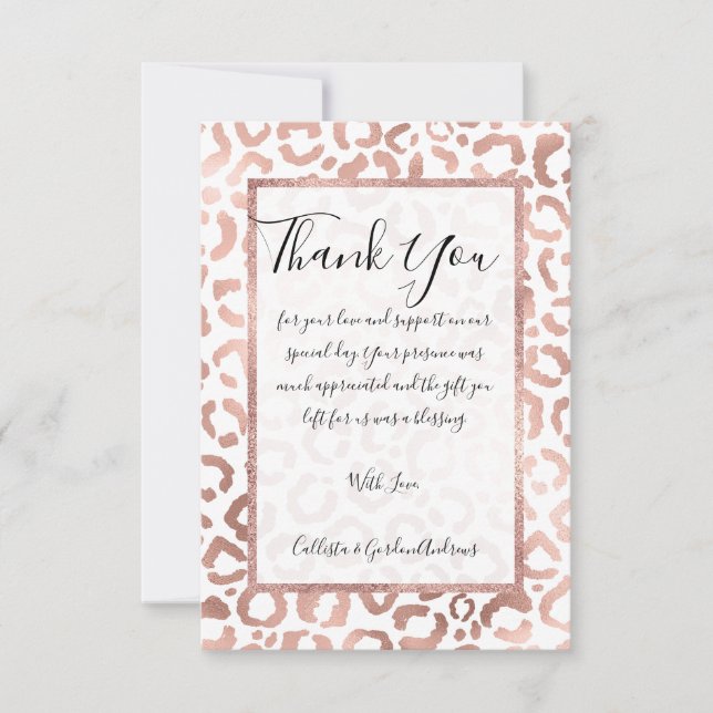 Chic Rose Gold Leopard Cheetah Animal Print Thank You Card (Front)