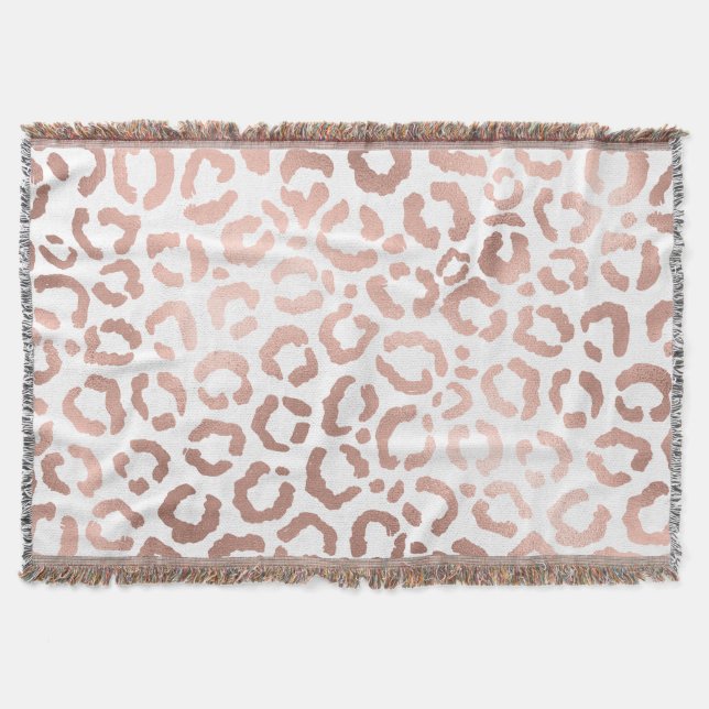 Chic Rose Gold Leopard Cheetah Animal Print Throw Blanket (Front)