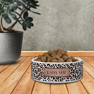 Chic Rose Gold Leopard Pattern Personalised Pet Bowl