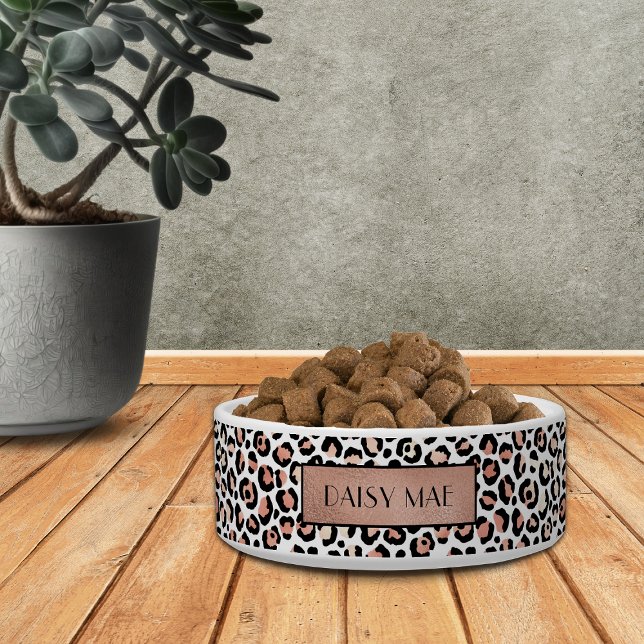 Chic Rose Gold Leopard Pattern Personalised Pet Bowl (Creator Uploaded)