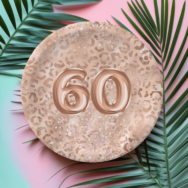 Chic Rose Gold Leopard Print 60th Birthday Paper Plate (Creator Uploaded)