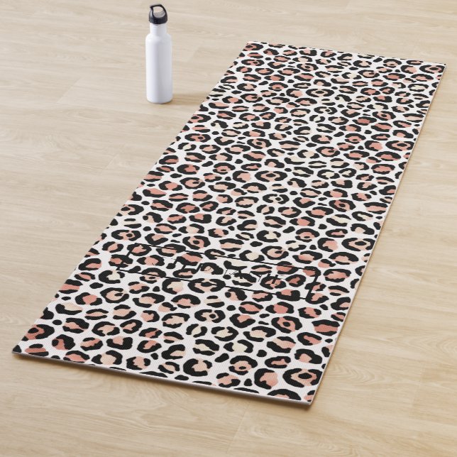 Chic Rose Gold Leopard Print Custom Yoga Mat (In Situ)