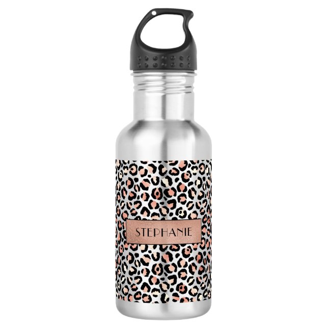 Chic Rose Gold Leopard Print Personalised 532 Ml Water Bottle (Front)
