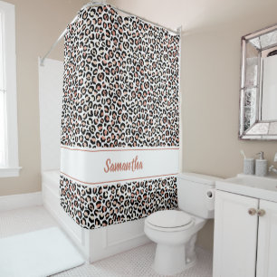 Chic Rose Gold Leopard Print Personalised Shower Curtain