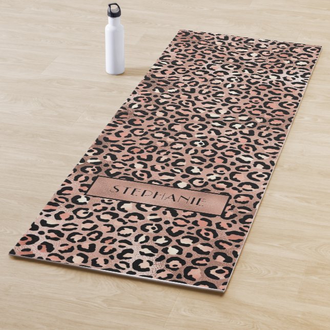 Chic Rose Gold Leopard Print Personalised Yoga Mat (In Situ)