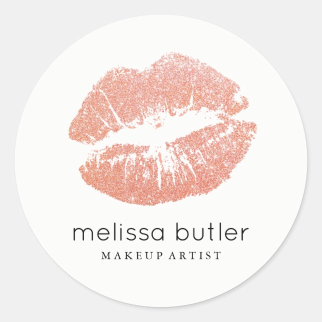 Chic Rose Gold Lips Makeup Artist Classic Round Sticker (Front)