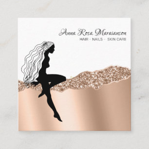 *~* Chic Rose Gold Long Hair Goddess Woman Square Business Card