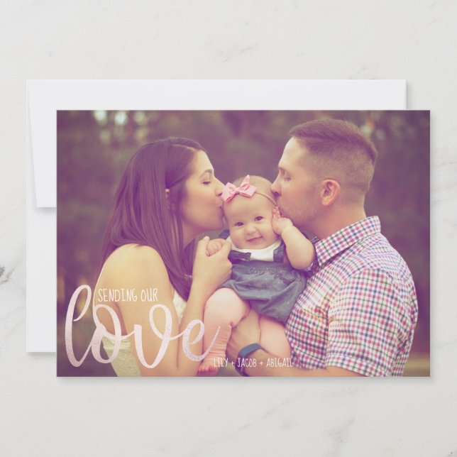 Chic Rose Gold Love Hearts Family Valentine's Day Holiday Card (Front)