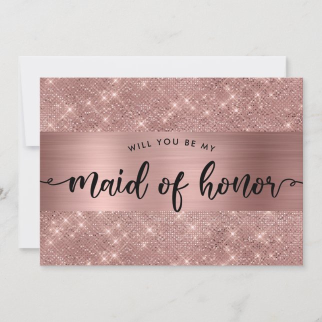 Chic Rose Gold Maid of Honour  Proposal Invitation (Front)