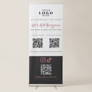 Chic Rose Gold Marble 3 QR Code Med Spa Retractable Banner