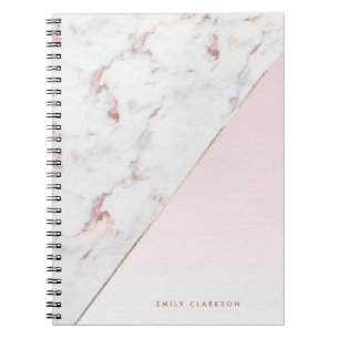 Chic Rose Gold Marble Blush Personalised Notebook