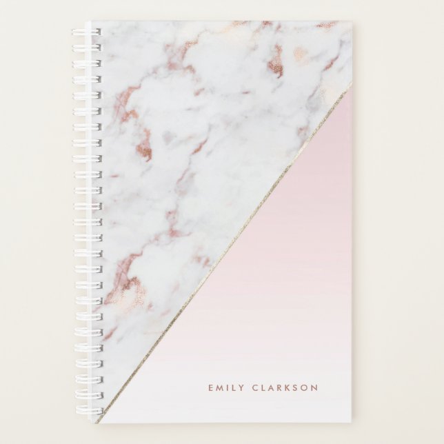 Chic Rose Gold Marble Blush Personalised Planner (Front)