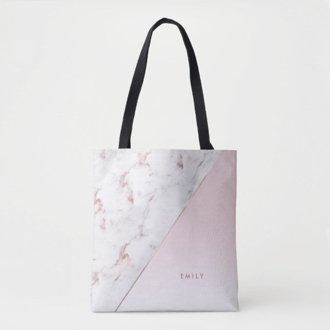 Chic Rose Gold Marble Blush Personalised Tote Bag (Front)