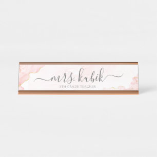Chic Rose Gold Marble Customisable Name Plate