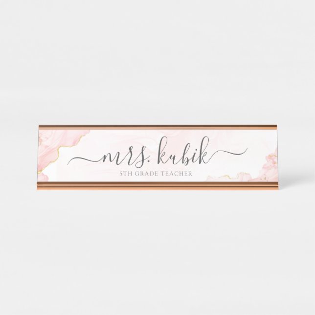 Chic Rose Gold Marble Customisable Name Plate (Front)
