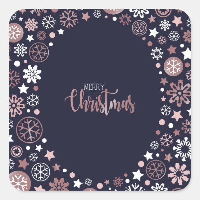 Chic rose gold metallic winter snowflakes square sticker (Front)
