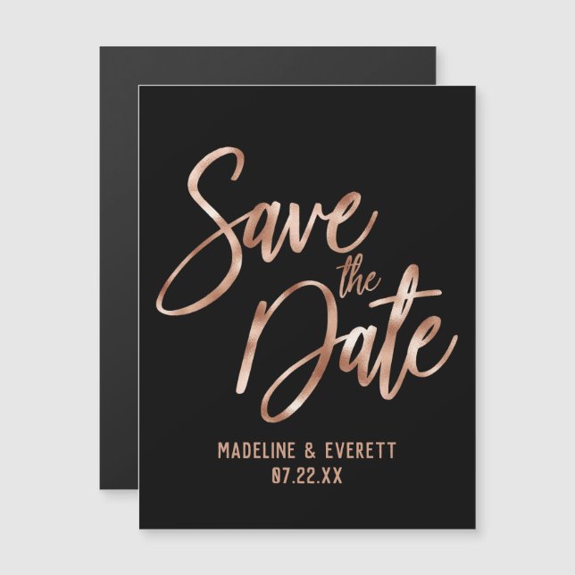 Chic Rose Gold Modern Typography Save the Date Magnetic Invitation (Front/Back)
