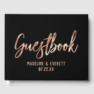 Chic Rose Gold Modern Typography Wedding Monogram Guest Book