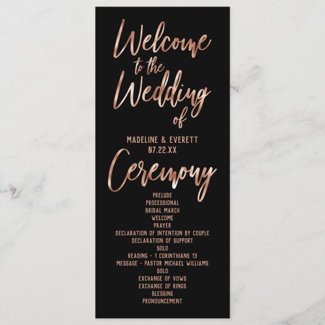Chic Rose Gold Modern Typography Wedding Program Programme (Front)