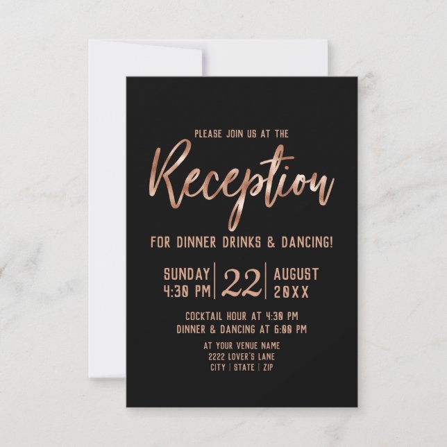 Chic Rose Gold Modern Typography Wedding Reception Invitation (Front)