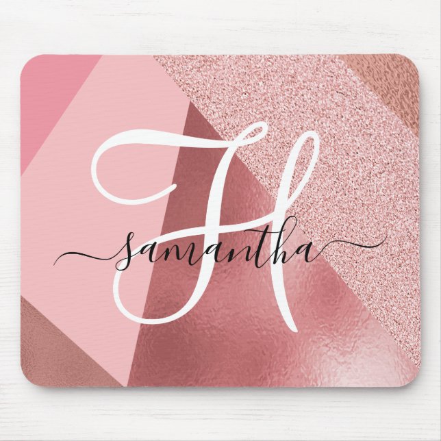 Chic Rose Gold Monogram Mouse Mat (Front)