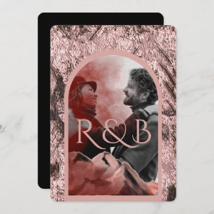 Chic Rose Gold Mountains Arched Photo Wedding Invitation