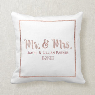 Chic Rose Gold Mr. and Mrs. Monogram Wedding Cushion
