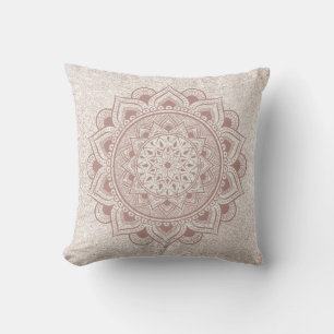 Chic Rose Gold Om Mandala Yoga Glitter Modern Yogi Cushion