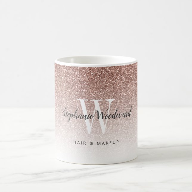Chic Rose Gold Ombre Glitter Monogram Hair Salon Coffee Mug (Center)