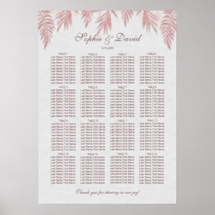 Chic Rose Gold Palm Leaves Wedding Seating Chart