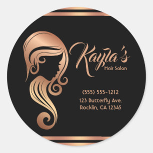 Chic Rose Gold Pink Beauty Girl Hair Makeup Salon Classic Round Sticker