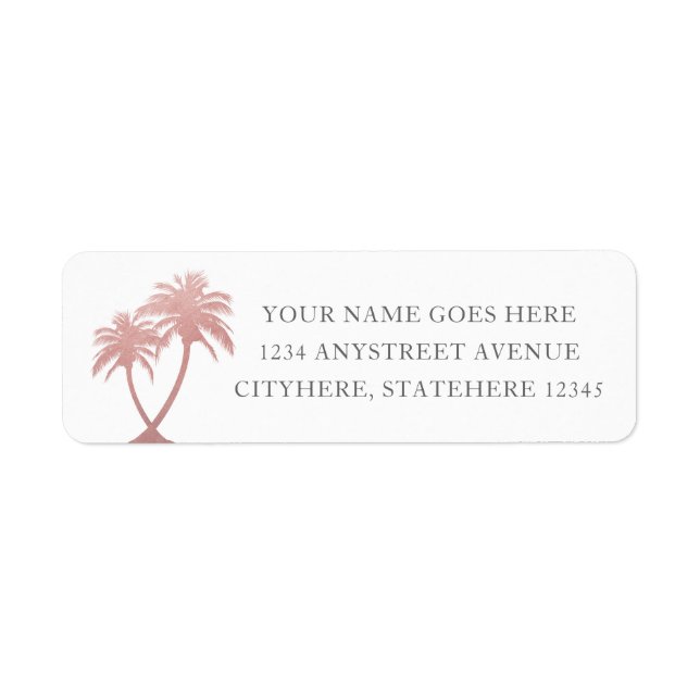 Chic Rose Gold Pink Palm Tree Return Address (Front)