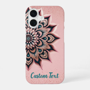 Chic Rose Gold Pink & Teal Mandala Personalised iPhone 16 Case