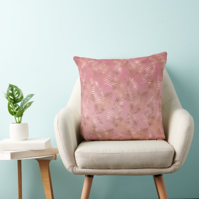 Chic Rose Gold Pink Tropical Leaves Cushion (Chair)