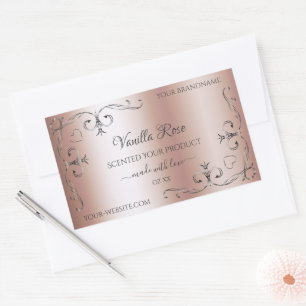 Chic Rose Gold Product Labels Silver Ornate Corner