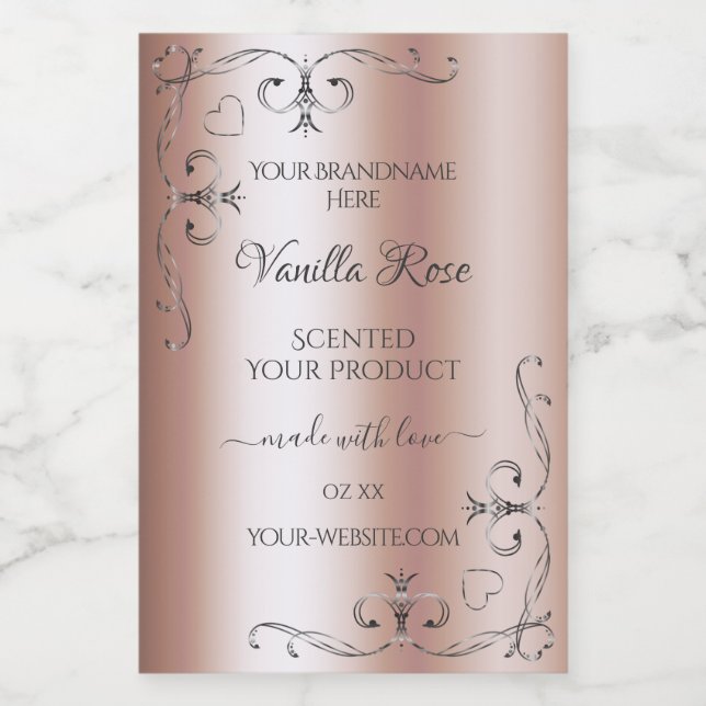 Chic Rose Gold Product Labels Silver Ornate Corner (Single Label)