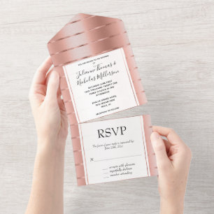 Chic Rose Gold Ribbon Wedding All In One Invitation