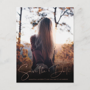Chic rose gold save the date upload your photo announcement postcard