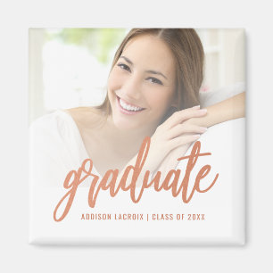 Chic Rose Gold Script Custom Photo Graduation Magnet