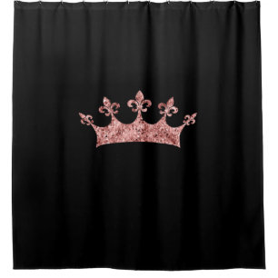 Chic Rose Gold Shimmer Princess Crown on Black Shower Curtain