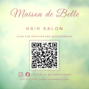 Chic Rose Gold Signature Script QR Code Business Window Cling