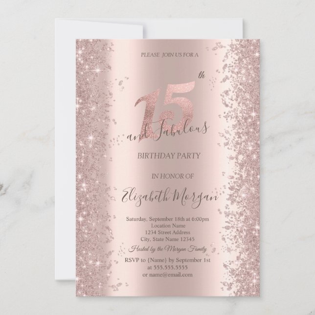 Chic Rose Gold Sparkle Diamonds 15th Birthday  Invitation (Front)