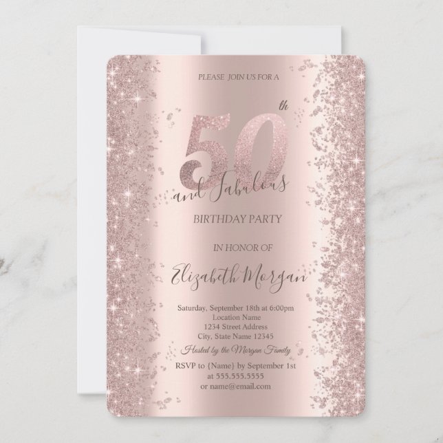 Chic Rose Gold Sparkle Diamonds 50th Birthday  Invitation (Front)