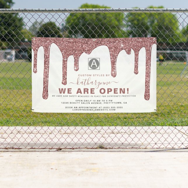 Chic Rose Gold Sparkle Glitter Drips Business Banner (Insitu)