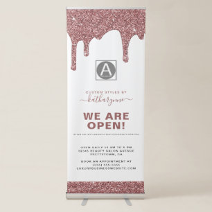 Chic Rose Gold Sparkle Glitter Drips Business Retractable Banner